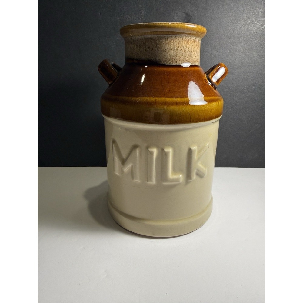 Vintage Stoneware Milk Crock Made in Taiwan Brown Drip Glaze Farmhouse